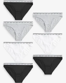 Womens Next Monochrome High Leg Cotton Rich Logo Knickers 7 Pack - Monochrome