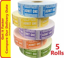 5000 Admission Tickets Admit One - 5 X Rolls Of 1000 Entry Ticket -