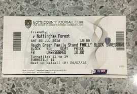 Notts County V Nottingham Forest - Match Ticket - Pre-season Friendly-