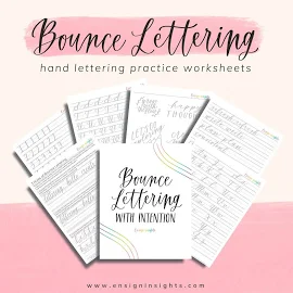 Bounce Lettering Worksheets, lettering practice worksheets, brush lettering practice sheets, bounce lettering