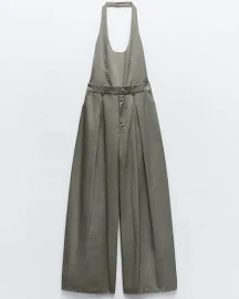 Zara - Gabardine Jumpsuit in Dark Khaki - L - Woman