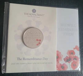 Brand The Royal Mint 2021 Remembrance Day Coloured Bu £5 Coin Unc. In