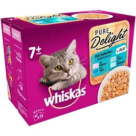 12 x 85g Whiskas 7+ Cat Food Pouches Pure Delight Fish Selection in Jelly