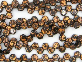 Honeycomb Bead, Copper Splash Jet, 2 Hole Glass Beads, (HC-23980-94412), 6mm, 30 count