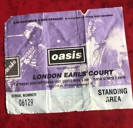 Oasis Original Ticket Stub 'be Here Now Tour' 1997 London Earls Court