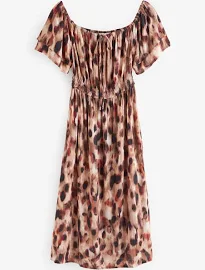 Womens Next Animal Off Shoulder Summer Dress - Animal