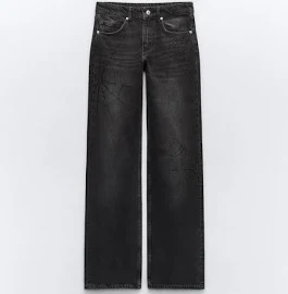 Zara - Trf Wide-Leg Mid-rise Rhinestone Jeans in Black - 4 - Woman