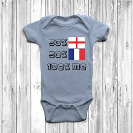 50% English 50% French 100% Me Baby Grow Body Suit Vest England France