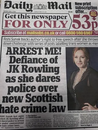 Daily Mail 2nd April 2024 2/4/24 Jk Rowling