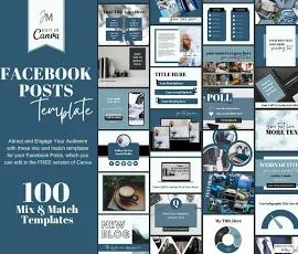 FACEBOOK CANVA TEMPLATE - Facebook Branding Kit for Coaches, Course Creators, Bloggers, Businesses - Blue