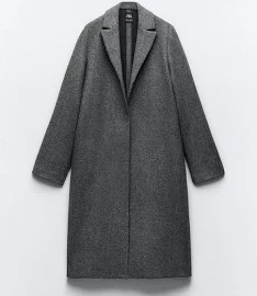 Zara - Felt Texture Coat in Grey Marl - S - Woman