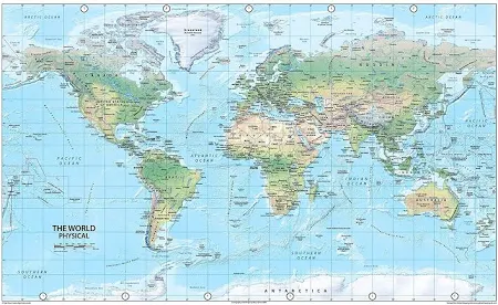 World Map Physical Paper Laminated 84 x 51cm