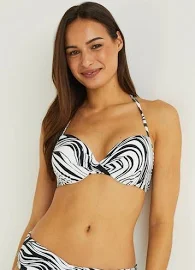 Papaya Holiday Monochrome Wave Underwired Bikini Top in 34b- Black