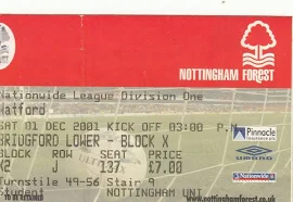 Ticket - Nottingham Forest V Watford 01.12.01