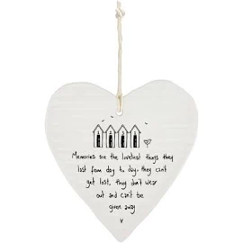 East of India Porcelain Hanging Heart 'Memories Are The loveliest' Gift