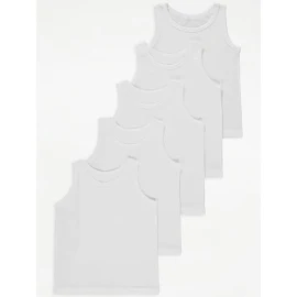 George Plain White Vests 5 Pack