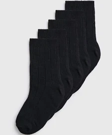 Black Ribbed Socks 5 Pack 9-12