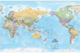 World Political Pacific Centred Map 1000x650 Laminated