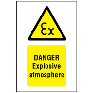 Danger Explosive atmosphere symbol and text safety sign.