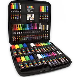 Posca - PC-17K / PC-7M / PC-5M / PC-3M / PC-1M / PC-1MR - Paint Marker Art Pens - Travel Hard Case of 54