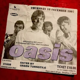 Oasis Ticket 'be Here Now Tour' 1997 Wembley London Very Rare & Sought