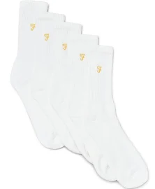Farah Mens Ayres 5 Pack Socks Size 6-11 in White