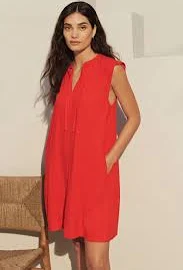 Womens Next Red Linen Blend Tie Neck Mini Summer Dress - Red