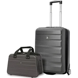 Aerolite (55x40x20cm) Ryanair Maximum Allowance 40L Lightweight Hard Shell Carry On Hand Cabin Luggage Suitcase with 2 Wheels - Charcoal + Hold611-322