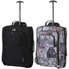 5 Cities (55x35x20cm) Lightweight Cabin Hand Luggage (x2), Approved For Ryanair/easyJet/British Airways and more! - Black + Cities