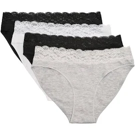 Womens Next White/Black/Grey High Leg Cotton and Lace Knickers 4 Pack - White/Black/Grey