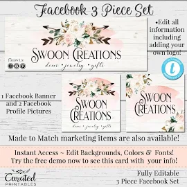 Magnolia Facebook Set, Customizable Facebook, DIY Facebook, Editable Facebook Set, DIY Business Set, Farmhouse Template, Swoon Creations