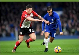 A4 Poster. Hojbjerg vs. Hazard: A Premier League Battle at Stamford - Chelsea FC Images