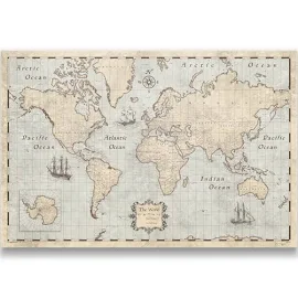 World Map Poster - Rustic Vintage Style Travel Map