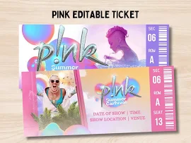 Surprise Pink Concert Tickets, Pink Summer Carnival Tour 2023 /2024 Ticket Stub, Keepsake Ticket Gift, Pink Surprise Ticket Instant Download