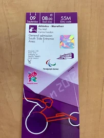 London 2012 Paralympics Athletics Marathon Ticket Plus Folder &