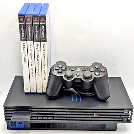 Playstation 2 Console + Controller, Buzz Controllers ,4 Games Console