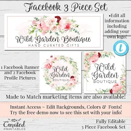 Watercolor Facebook Set, Customizable Facebook, DIY Facebook, Editable Facebook Set, Watercolor Facebook, DIY Business Set, Wild Garden