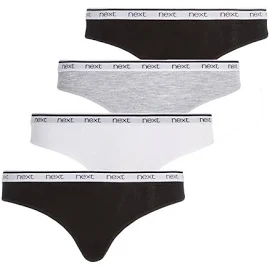 Womens Next Monochrome Thong Cotton Rich Logo Knickers 4 Pack - Black