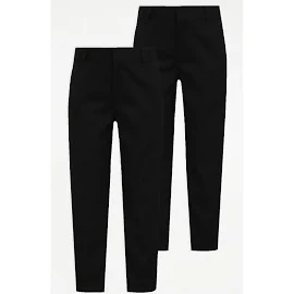 George Boys Black Longer Length Skinny Leg Trousers 2 Pack