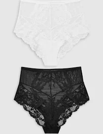 Womens Next Black/White High Rise Lace Knickers 2 Pack - Black