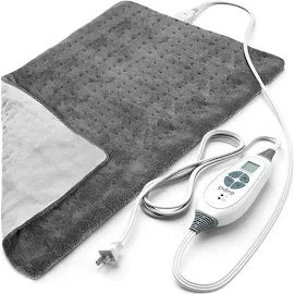 Pure Enrichment Extra Large Electric Heating Pad with 6 Fast Heat Settings to Relieve Back Pain, Cramps, and Sore Muscles, Gray