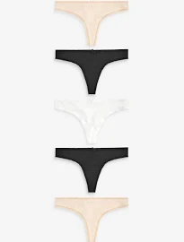 Womens Next Black/white/nude Thong Microfibre Knickers 5 Pack - Black