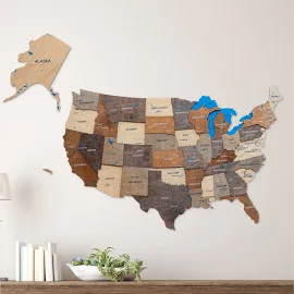 Wooden 3d Map of USA - Multicolor, Large (59"x 39") / Basic