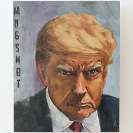 Oil Painting Of Trump's Mugshot donald trump Wood Mounted Print