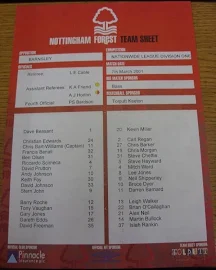 07/03/2001 Colour Teamsheet: Nottingham Forest V Barnsley (folded).