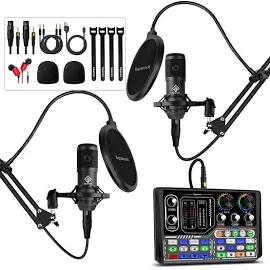 Podcast Equipment Bundle For 2 - Audio Interface DJ Equipment with Condenser Microphone For Podcast Recording Gaming Youtube