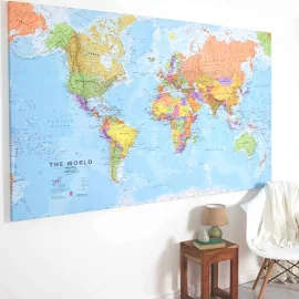 Canvas Political World Map Print - wall map, , gift for him, gift for her, world map, canvas map, gift, home decor, living room