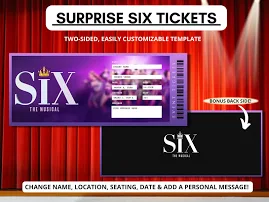 Six Tickets | Surprise Event Tickets | Broadway Show Gift | Christmas Broadway Editable Ticket Template | Six The Musical | Six on Broadway