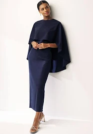 Womens Next Navy Blue Cape Detail Maxi Dress - Navy Blue