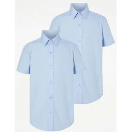 Light Blue Boys Regular Fit Short Sleeve School Shirt 2 Pack